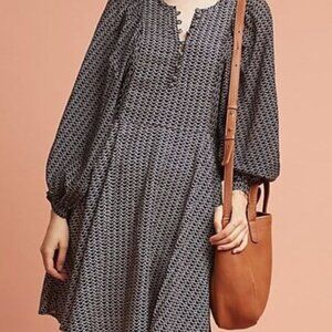 Anthropologie Maeve Niyala Dress Boho Printed Black Long Sleeve A-Line Size M